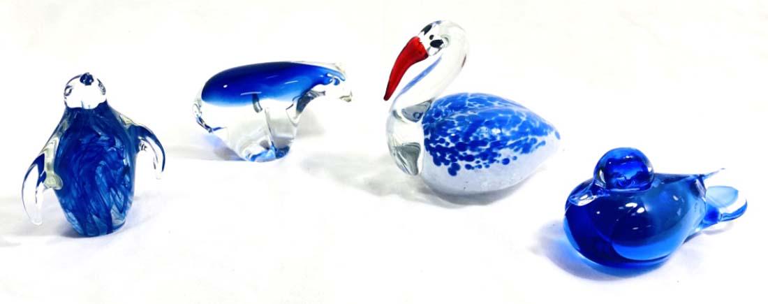 LOT OF 4 BLUE COLOR ART GLASS ANIMALS (1 of 1)
