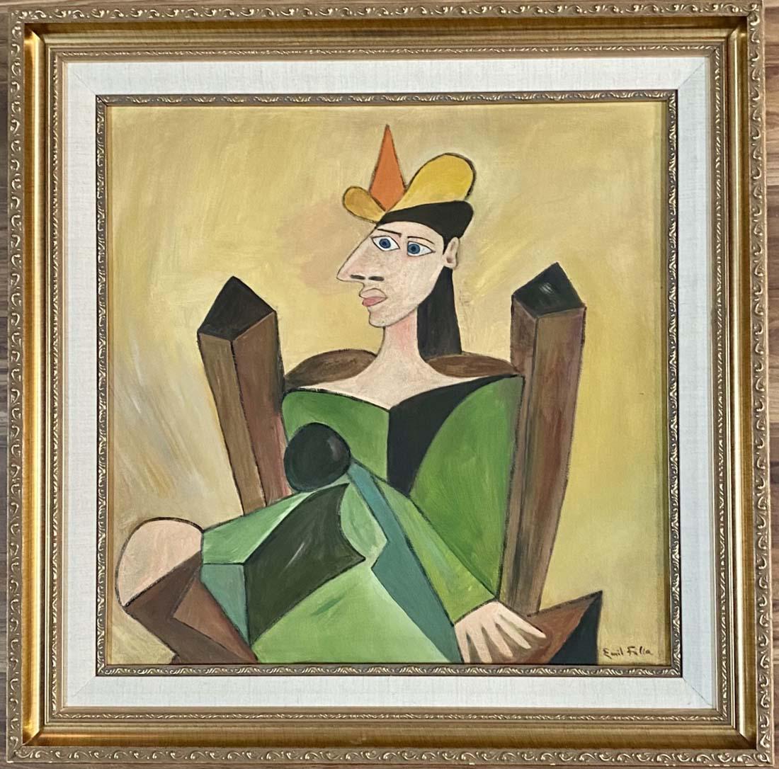 FRAMED EMIL FILLA FIGURATIVE OIL ON CANVAS V$24,000: MEASUREMENTS: The composition is 19 inches high and 19 inches wide./MINT CONDITION/"in the style of"Emil Filla, a Czech painter/Private collection, Liveauctioneers policy requires to state "in the sty
