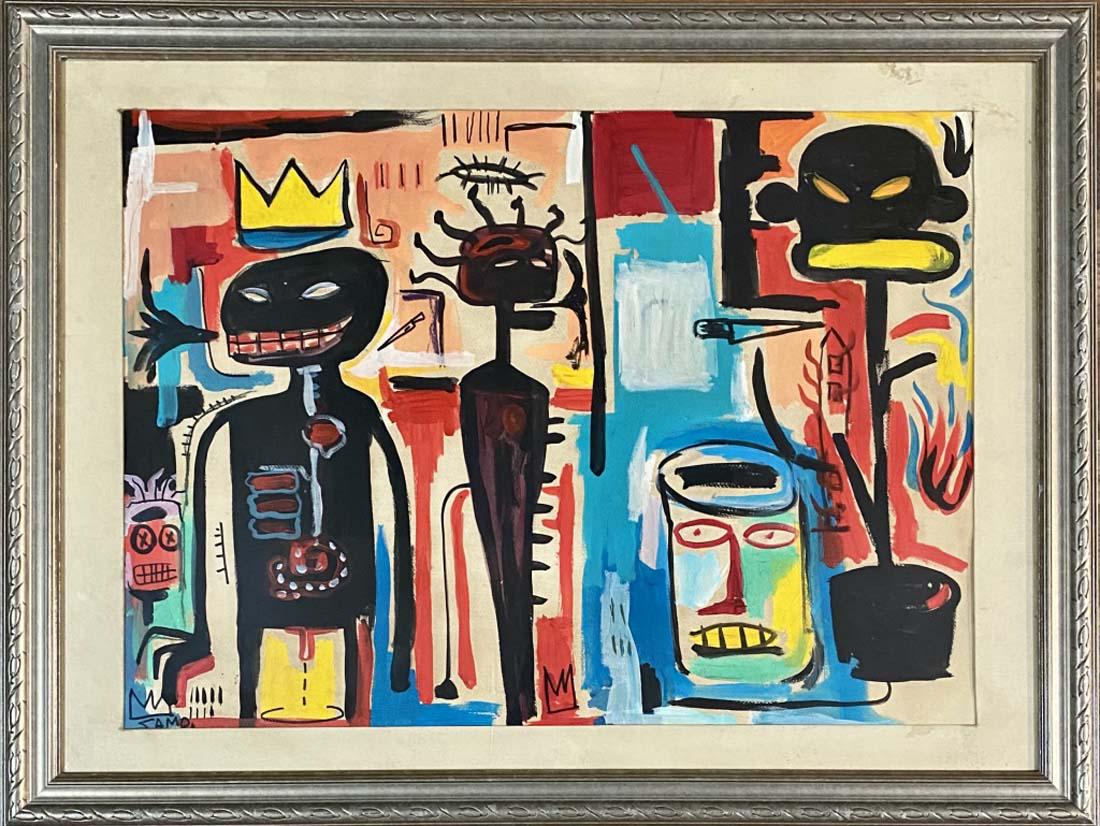 JEAN MICHEL BASQUIAT MIXED MEDIA ABSTRACT ON PAPER (1 of 6)