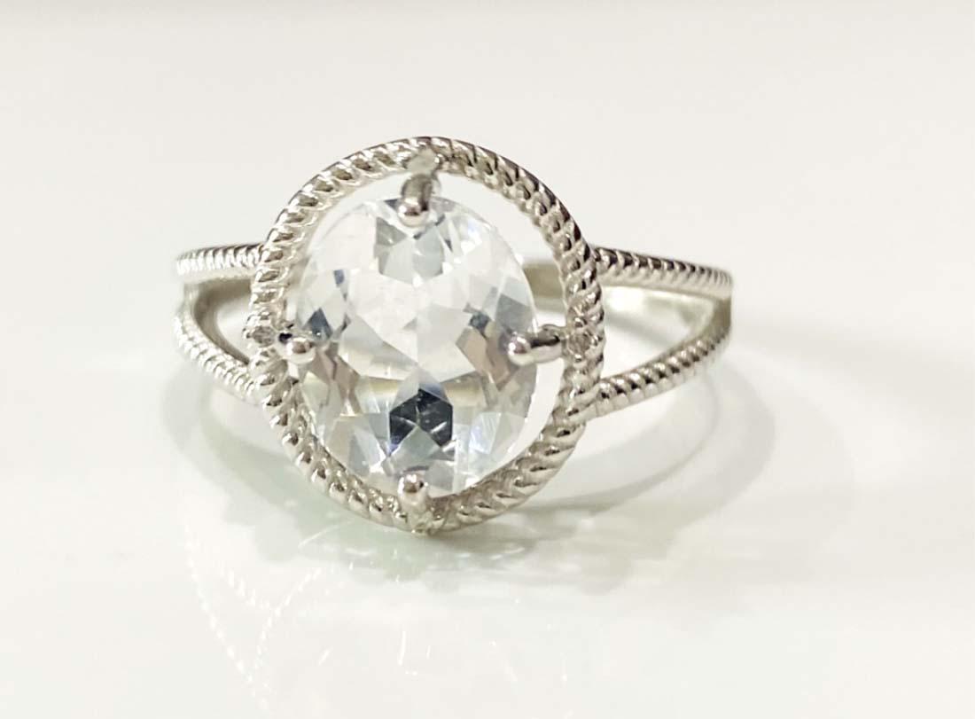 SPLENDID AQUAMARINE 2CT OVAL SET STERLING RING (1 of 1)
