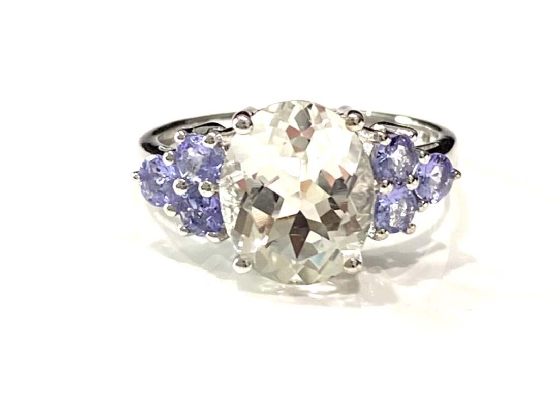 GORGEOUS 4CT GREEN AMETHYST/TANZANITE STERLING RING (1 of 1)