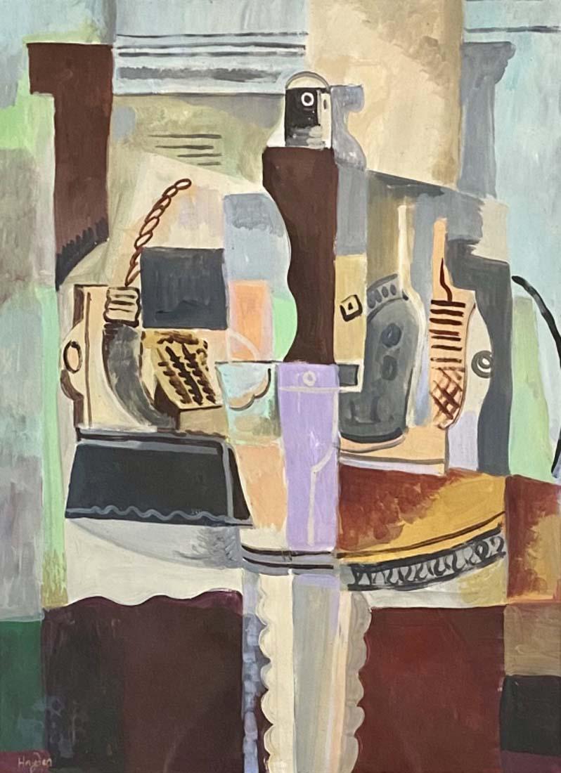 JAMES HAYDEN VERTICAL ABSTRACT OIL ON PAPER V$8,000: MEASUREMENTS: The composition is 29 inches high and 21 inches wide./FRAMED, VERY GOOD CONDITION/"in the style of"JAMES HAYDEN/Private collection, Liveauctioneers policy requires to state "in the style