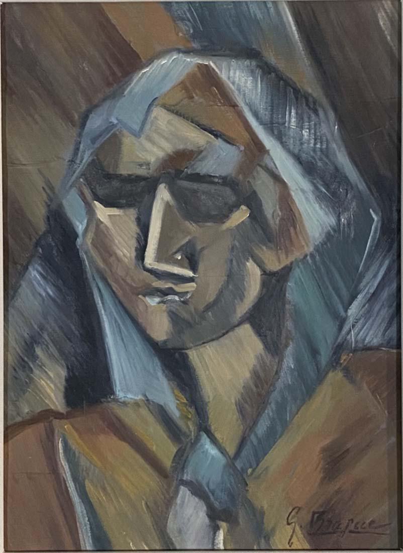 GEORGE BRAQUES OIL ON CANVAS FIGURATIVE V$15,000: MEASUREMENTS:20"WX25"H FRAMED MINT CONDITION/"in the style of"Georges Braque was a major 20th-century French painter/Private collection, Liveauctioneers policy requires to state "in the style of", no