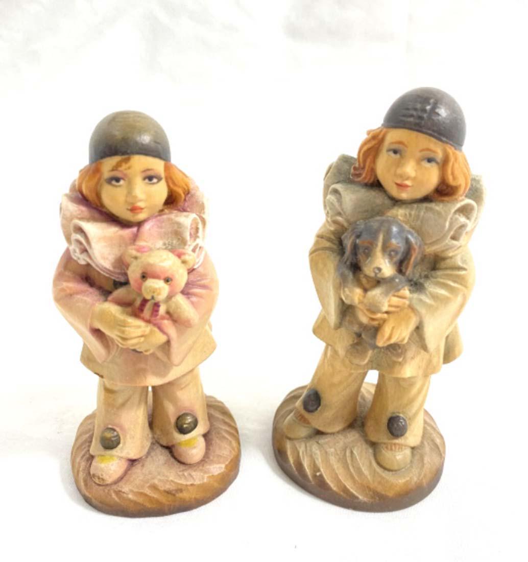 LOT OF 2 ITALY ED MICHEL OKS HANDCARVED WOOD FIGURINES: 3.5"H EACH MINT CONDITION, DOG AND BEAR