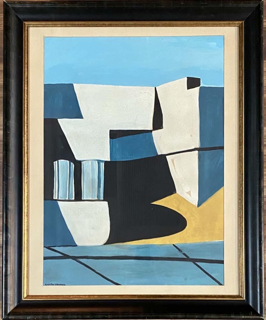 RALSTON CRAWFORD ABSTRACT GOACHE ON PAPER V$12,000: VERY GOOD CONDITION/MEASUREMENTS: The composition is 29 inches high and 20 inches wide./"in the style of" Ralston Crawford was an American abstract painter/Private collection, Liveauctioneers policy r