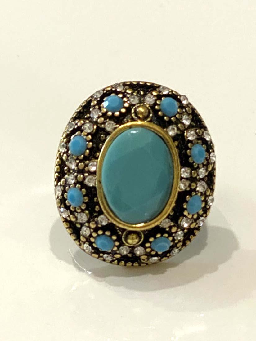 UNIQUE TURQUOISE OVAL SET COCKTAIL RING (1 of 1)