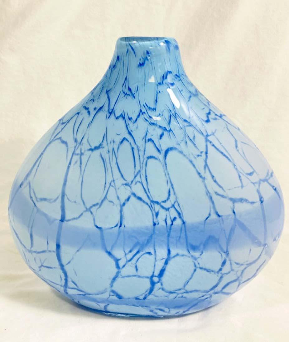 MODERNISTIC TEAL ABSTRACT PATTERN MURANO GLASS VASE (1 of 1)
