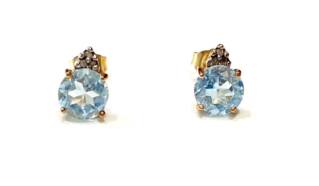 PRECIOUS BLUE TOPAZ/DIAMOND 10K GOLD ROUND EARRING (1 of 1)