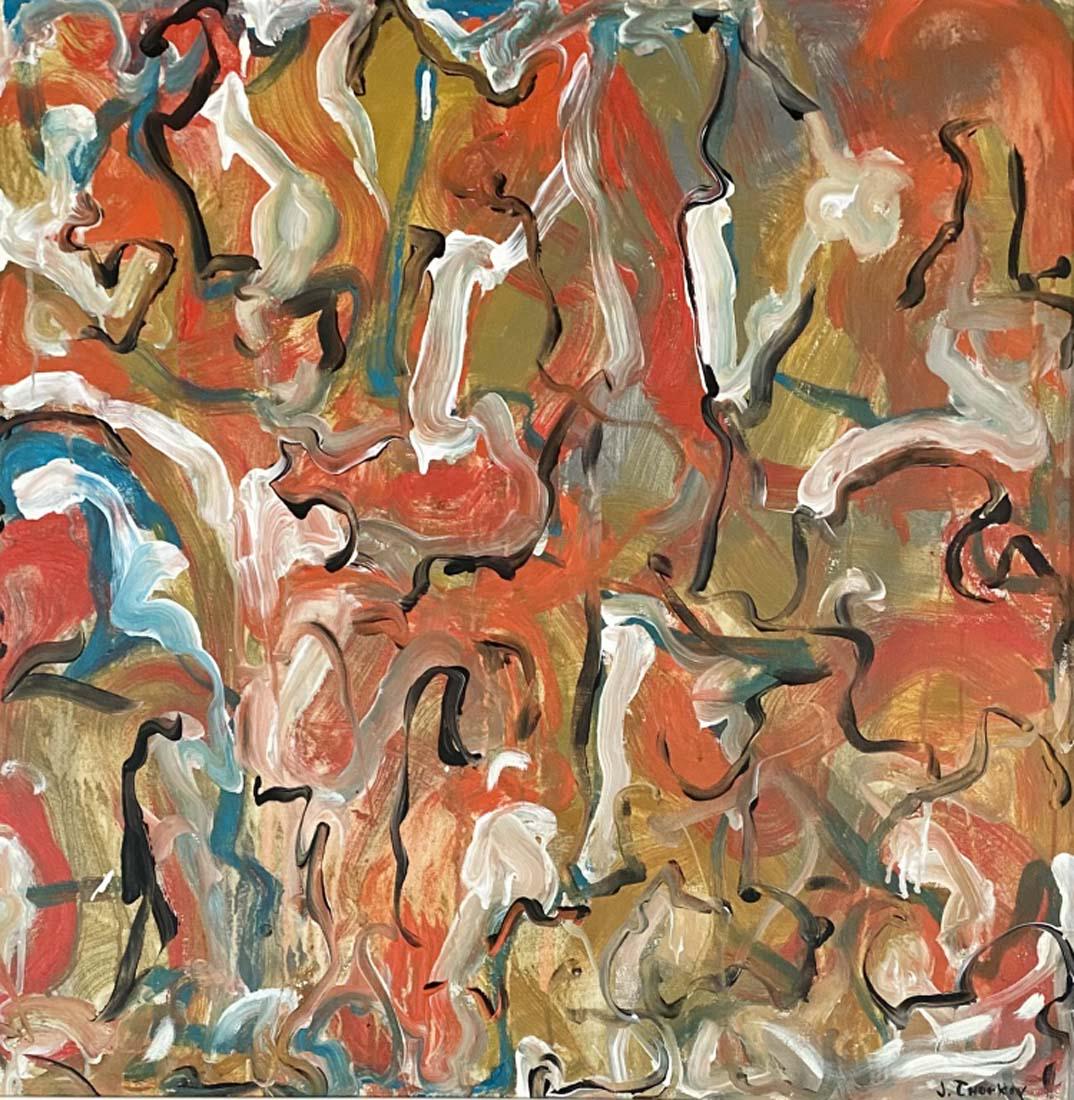 JACK TWORKOV OIL ON CANVAS ABSTRACT PAINTING V$11,000: MEASUREMENTS: 34"WX34"H FRAMED MINT CONDITION/"in the style of"Jack Tworkov was an American abstract expressionist painter/Private collection, Liveauctioneers policy requires to state "in the style of