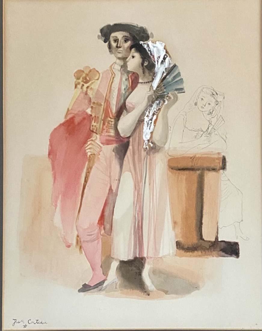 JEAN COCTEAU MIXED MEDIA ON PAPER FIGURATIVE V$7,000: MEASUREMENTS:25"H BY 21"W , GREAT CONDITION/FRAMED/"in the style of" Jean Maurice EugÃ¨ne ClÃ©ment Cocteau was a French poet, playwright, novelist, designerPrivate collection, Liveauctioneers poli