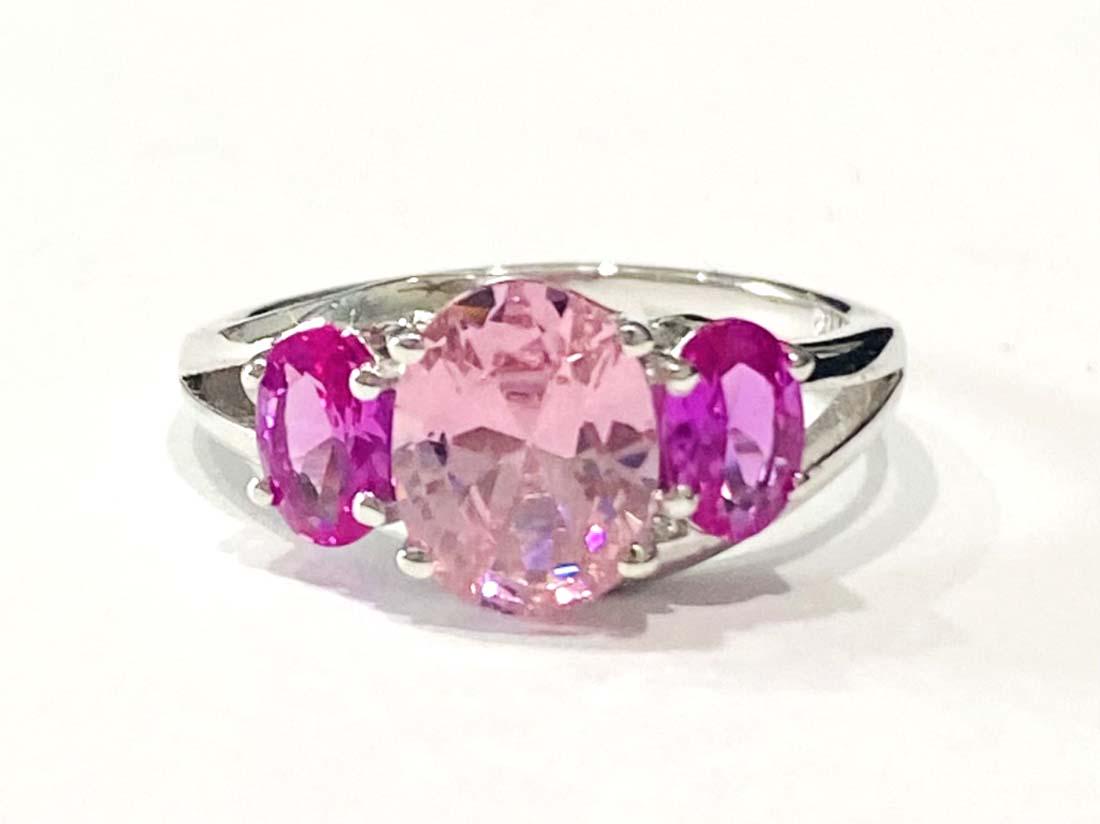 2CT PRETTY PINK TRIPLE SET QUARTZ STERLING RING (1 of 1)