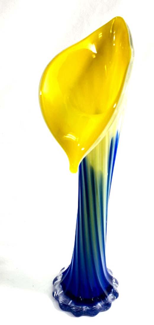 PRETTY BLUE/YELLOW VINTAGE MURANO CALA LILY VASE (1 of 1)