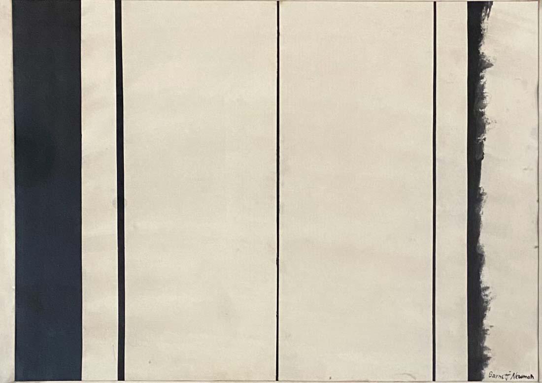 BARNETT NEWMAN OIL ON PAPER MONOCHROMATIC V$16,000: MEASUREMENTS:31"HX36"W FRAMED, GOOD CONDITION/"in the style of"Barnett Newman was an American artist./Private collection, Liveauctioneers policy requires to state "in the style of", no documentation.