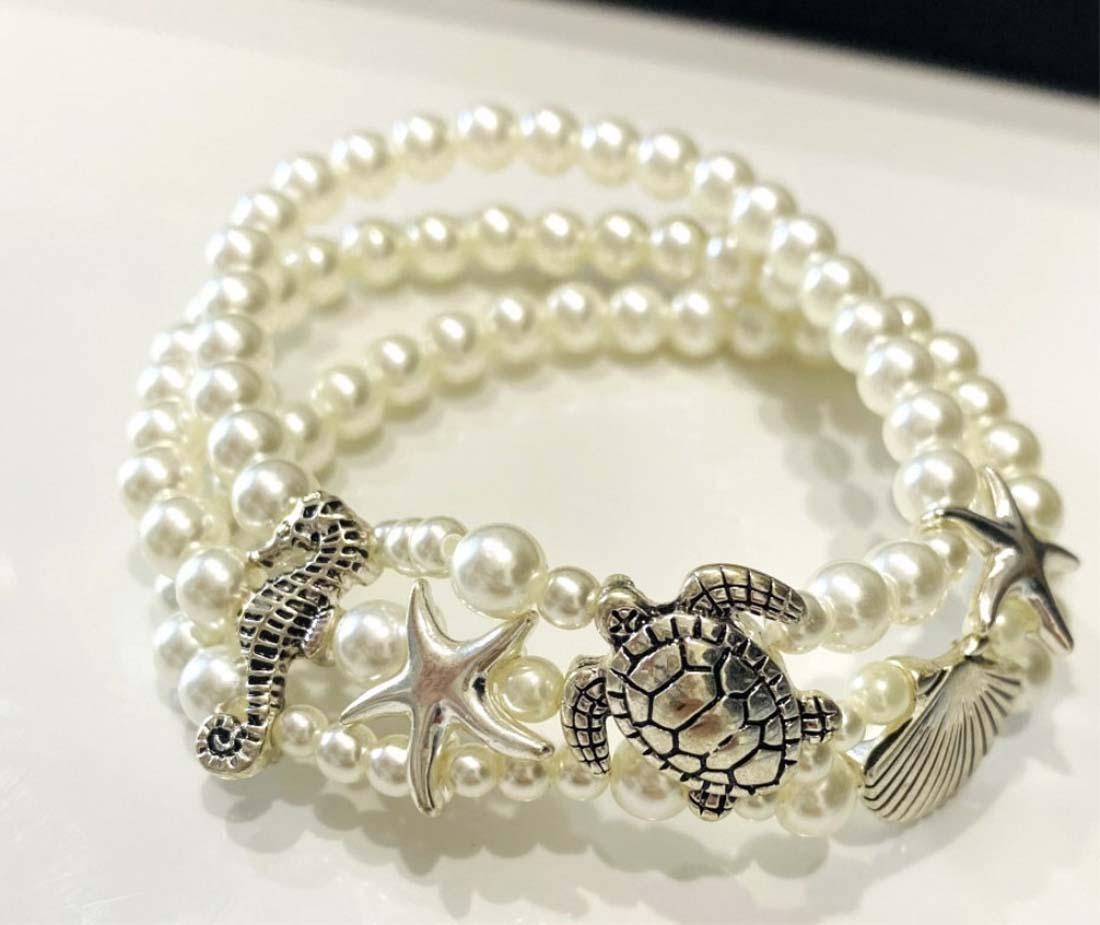 DARLING TURTLE/SEAHORSE PEARL ACCENT BRACELET: STRETCH