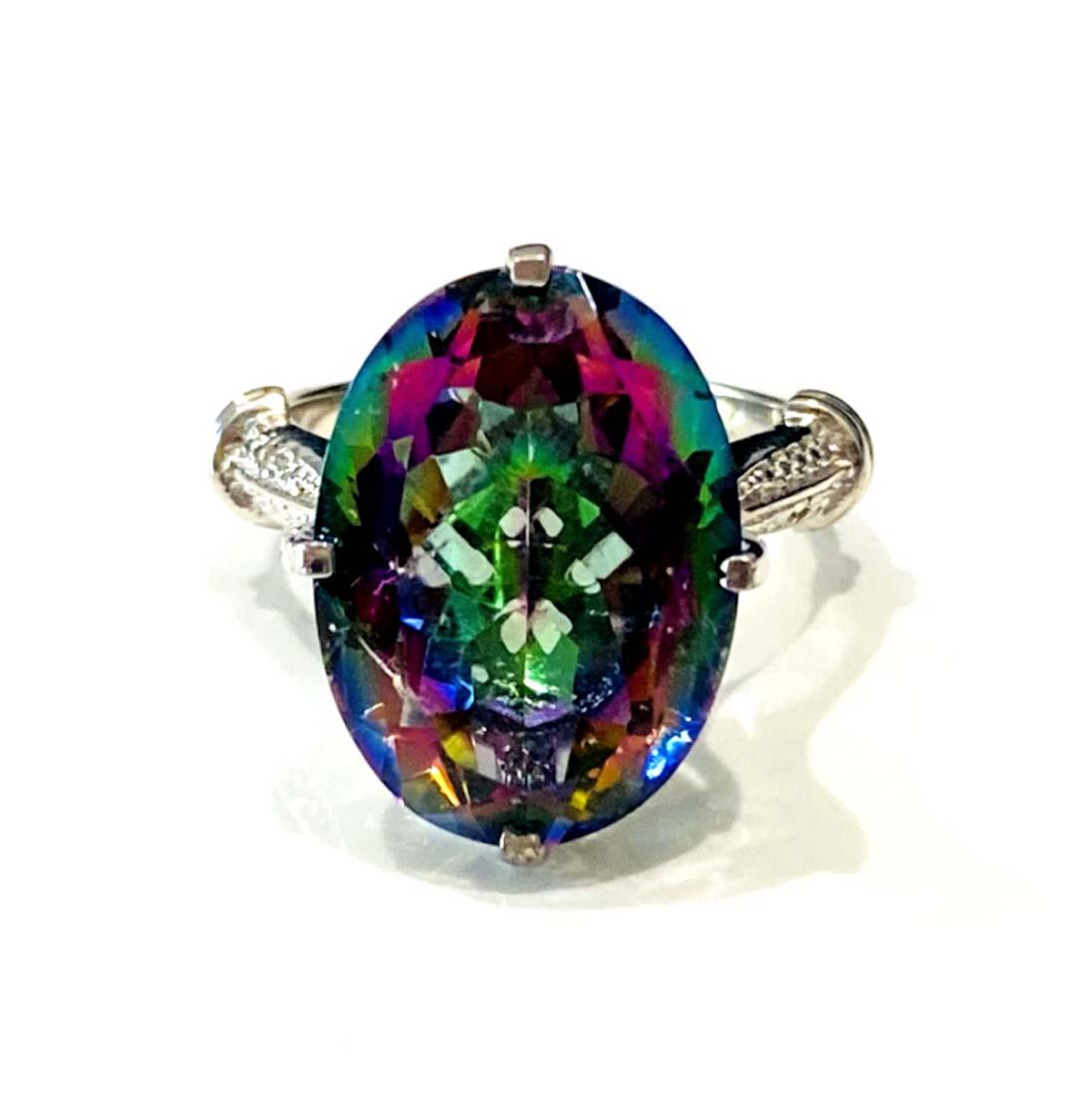 HUGE 10CT MYSTIC TOPAZ FACETED OPAL COCKTAIL RING (1 of 1)