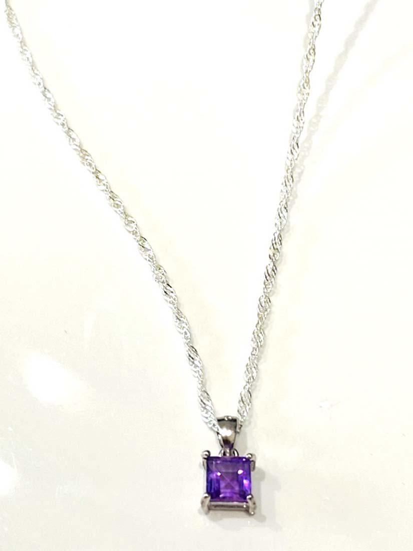 LOVELY AMETHYST PENDANT 1CT PRINCESS CUT NECKLACE (1 of 1)