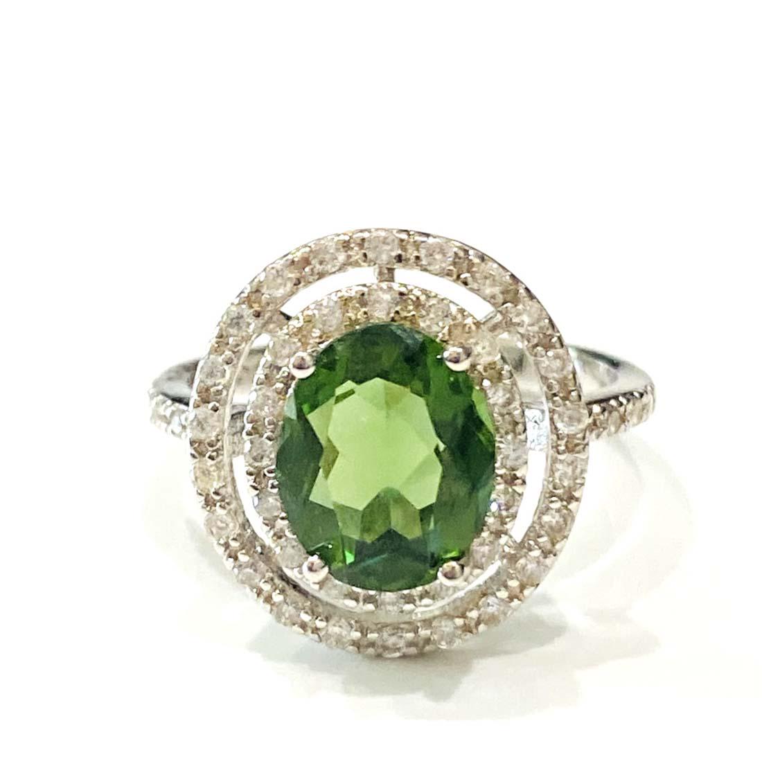 GLAM 3CT OVAL SET PERIDOT/WHITE TOPAZ STERLING RING (1 of 1)