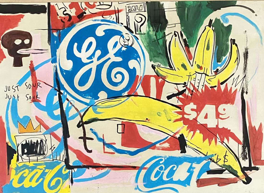 JEAN-MICHEL BASQUIAT/ANDY WARHOL ABSTRACT MIXED MEDIA: 27"HX35"W FRAMED/MINT CONDITION/"in the style of" ANDY WARHOL/Jean-Michel Basquiat was an American artist who rose to success during the 1980s. Regarded as one of the most influential artists of the 2