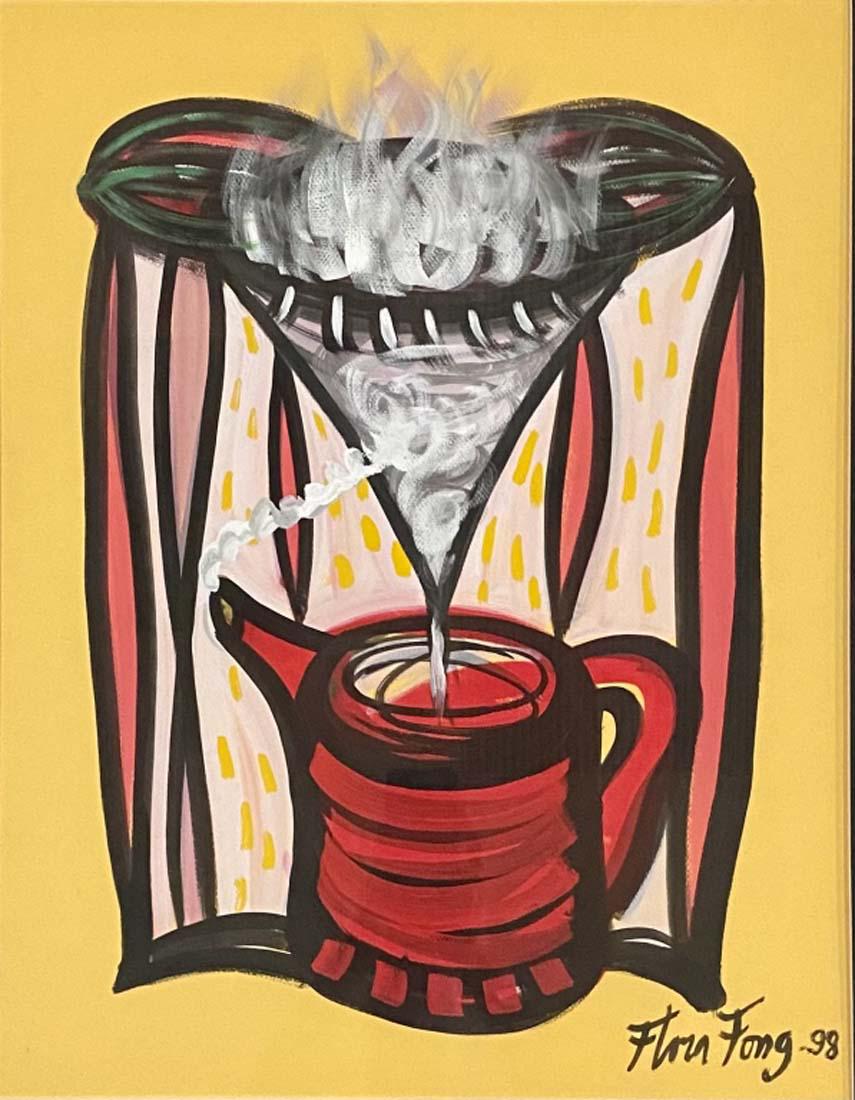 FLORA FONG ABSTRACT OIL ON PAPER PAINTING V$10,000: 32"WX38"H FRAMED MINT CONDITION/"in the style of"Flora Fong was born in CamagÃ¼ey, Cuba, in 1949. She is a graduate of the National School of Arts in Havana./Private collection, Liveauctioneers poli