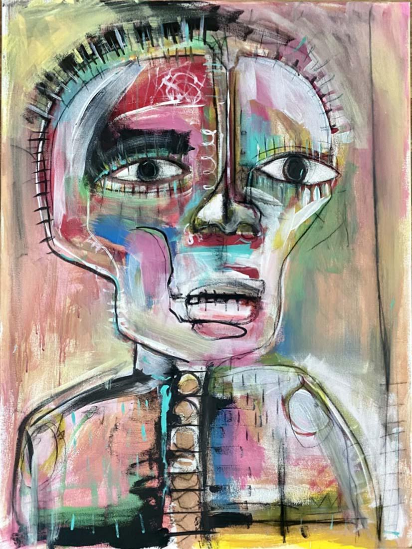 JEAN-MICHEL BASQUIAT ABSTRACT OIL ON CANVAS V$45,000: 30"WX40"H NO FRAME, MINT CONDITION/"in the style of"Jean-Michel Basquiat was an American artist who rose to success during the 1980s. Regarded as one of the most influential artists of the 20th centur