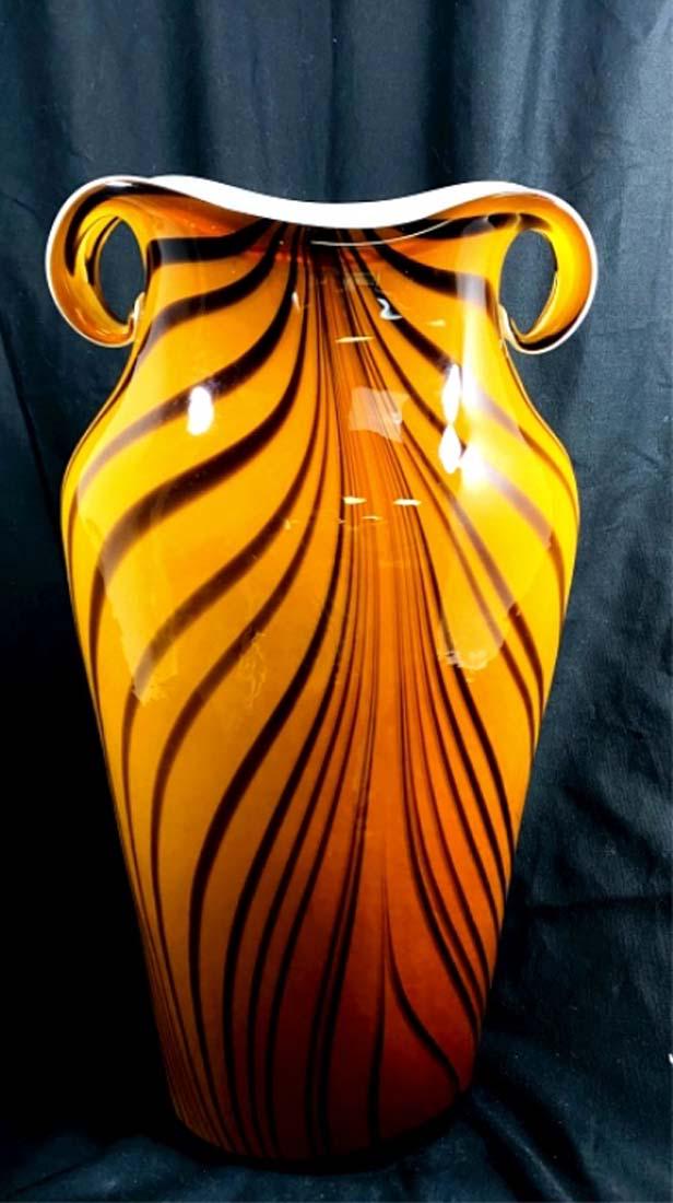 GORGEOUS TALL MURANO AMBER/PULLED LINES DECO VASE (1 of 1)