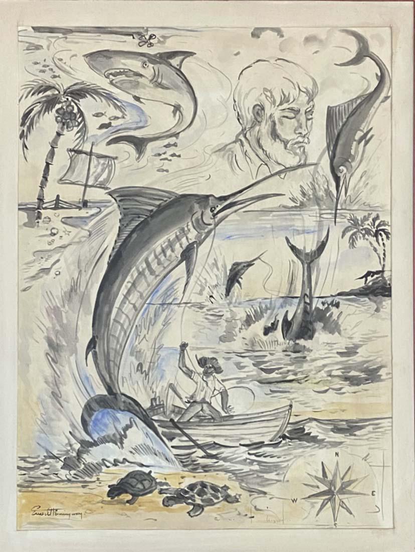 ERNEST HEMINGWAY WATERCOLOR SEASCAPE PAINTING V$25,000 (1 of 3)