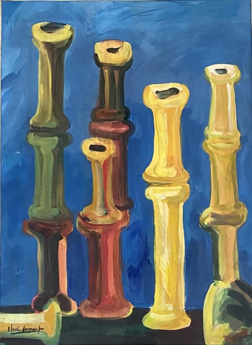 IBERE BASSANI CAMARGO ABSTRACT GOACHE/PAPER V$18,000: MINT CONDITION/MEASUREMENTS: The composition is 29 inches high and 20 inches wide./"in the style of" IberÃª Bassani Camargo was a Brazilian painter/Private collection, Liveauctioneers policy require