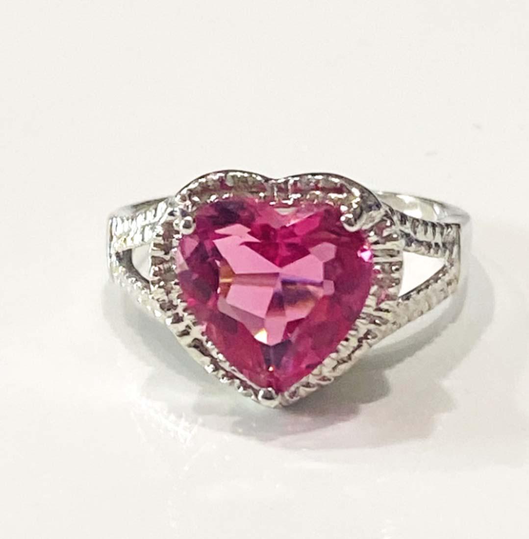 FANTASTIC 4CT PINK QUARTZ HEART SET STERLING RING (1 of 1)