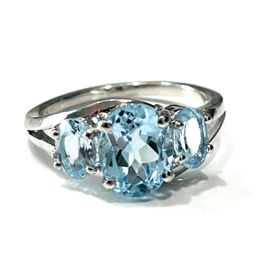 BEAUTIFUL BLUE TOPAZ TRIPLE SET 3CT STERLING RING (1 of 1)