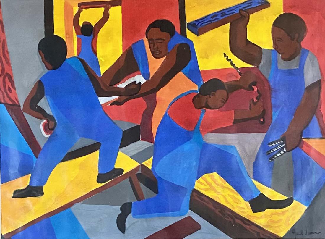 JACOB ARMSTEAD LAWRENCE FIGURATIVE OIL ON PAPER (1 of 3)