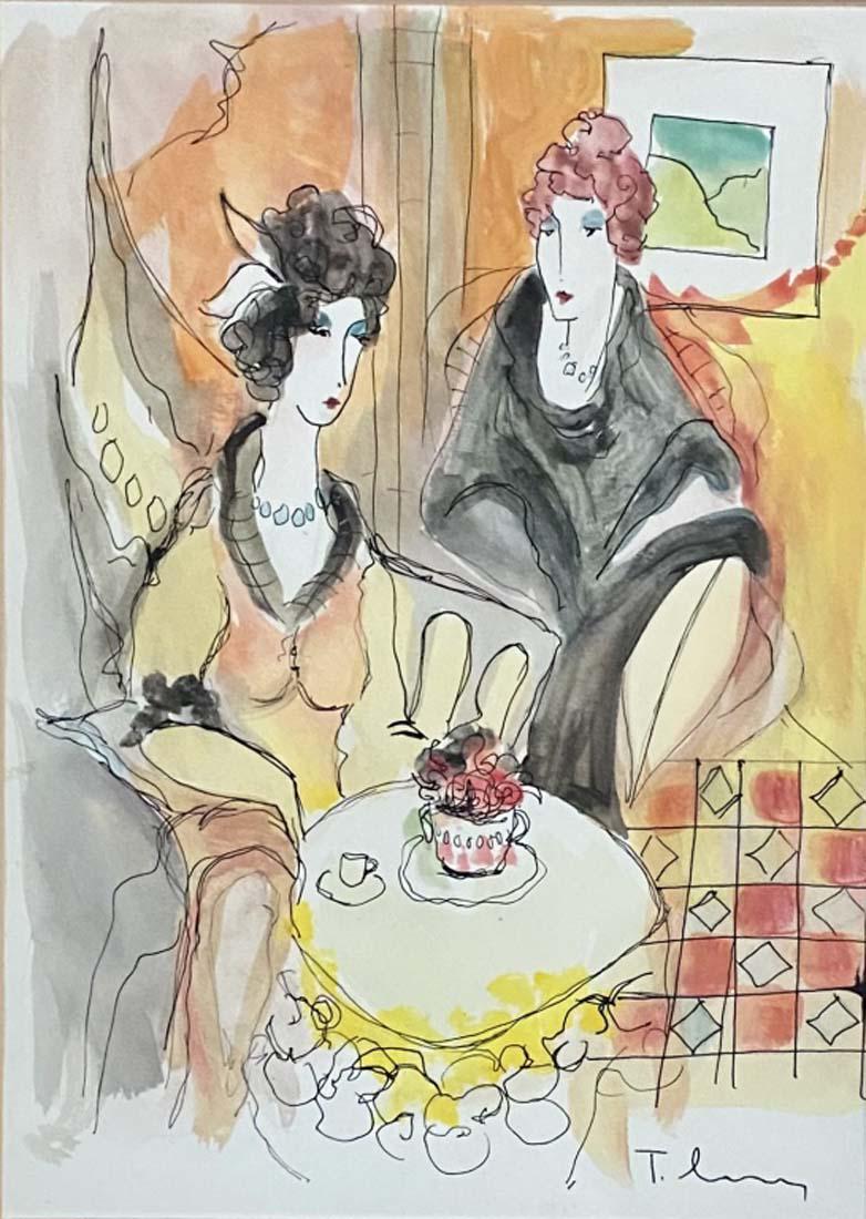 ITZCHAK TARKAY MIXED MEDIA ON PAPER V$5,000: 16"WX20"H FRAMED,MINT CONDITION/"in the style of" Itzchak Tarkay was an Israeli artist.Born in 1935 in Subotica, Serbia, Tarkay and family settled in Israel after Allied forces freed them from a Nazi 