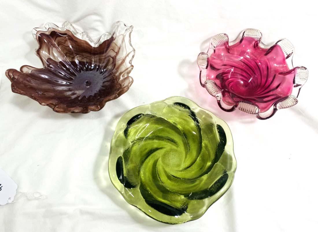 LOT OF 3 UNIQUE ASSORTED ART GLASS DECO BOWLS (1 of 1)