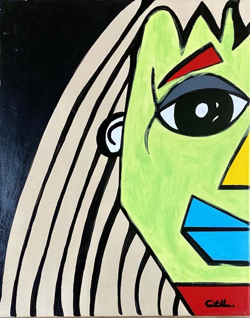 FELIX CASTELLANOS POP ART OIL ON CANVAS V$5,000: MEASUREMENTS: 16"WX20"H NO FRAME, MINT CONDITION/"in the style of"Felix Castellanos/Private collection, Liveauctioneers policy requires to state "in the style of", no documentation. We offer a 14day m