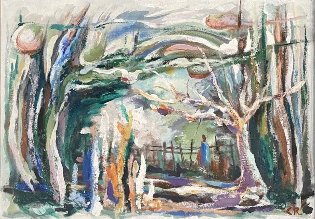 CHRISTIAN ROHLFS ABSTRACT OIL ON CANVAS V$20,000: MINT CONDITION/MEASUREMENTS: The composition is 17 inches high and 23 inches wide."in the style of"Christian Rohlfs was a German painter and printmaker/Private collection, Liveauctioneers policy requi