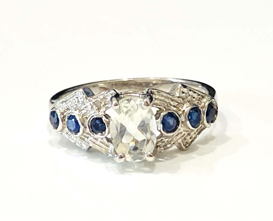 2CT STERLING SILVER AQUAMARINE/SAPPHIRE DECO RING (1 of 1)