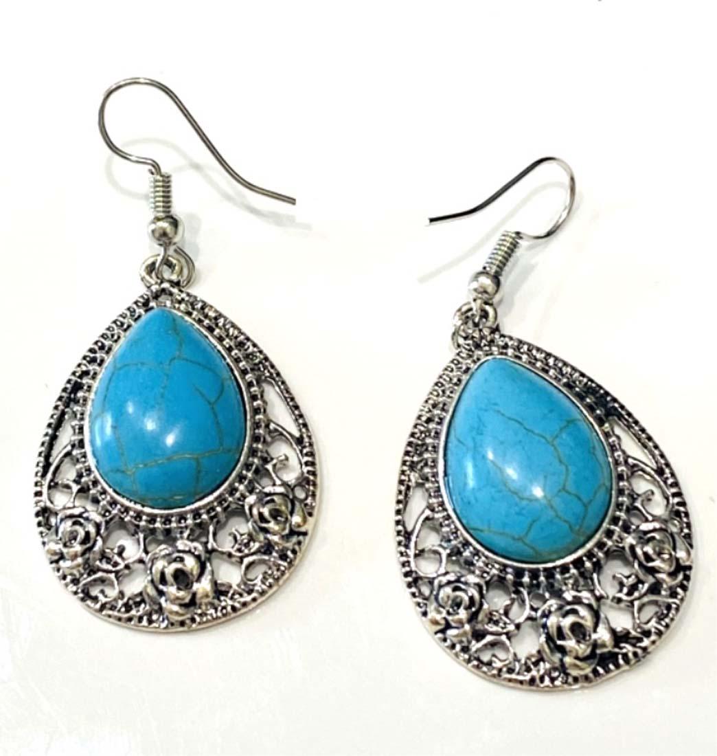 TRENDY TURQUOISE GEMSTONE DANGLE EARRINGS (1 of 1)