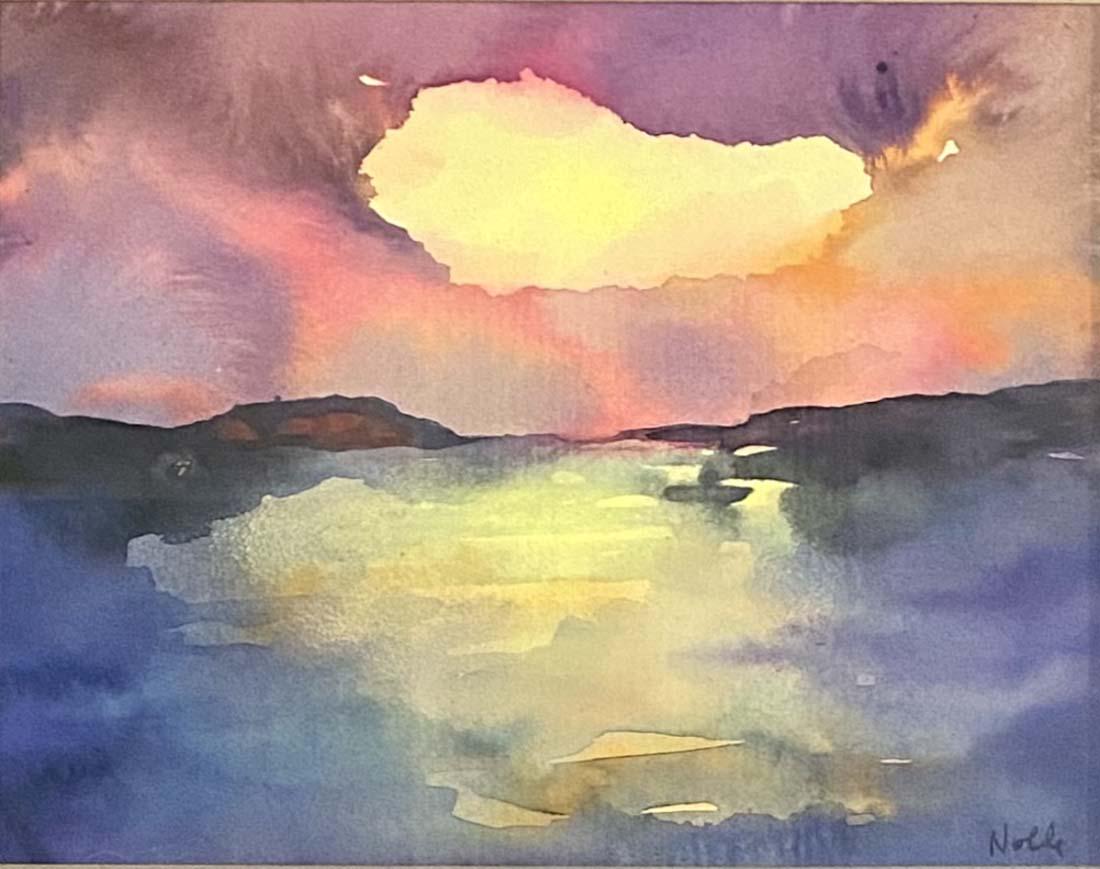 EMIL NOLDE WATERCOLOR ON PAPER PAINTING V$35,000: MEASUREMENTS:21"WX18"H FRAMED AND MATTED, MINT CONDITION/"in the style of" Emil Nolde was born as Hans Emil Hansen, near the village of Nolde (since 1920 part of the municipality of Burkal in Southern