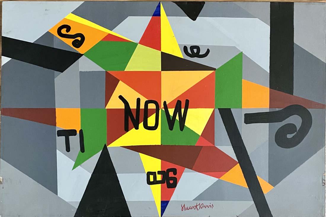 STUART DAVIS MODERNIST OIL ON CANVAS V$35,000: MEASUREMENTS:24"HX36"W NO FRAME, MINT CONDITION/"in the style of" Stuart Davis, was an early American modernist painter. He was well known for his jazz-influenced, proto-pop art paintings of the 1940s
