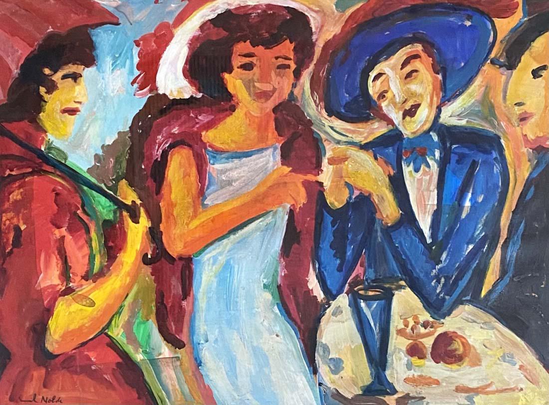 EMIL NOLDE FIGURATIVE OIL ON PAPER V$29,000: 30"H X22"W FRAMED, MINT CONDITION/"in the style of" Emil Nolde was a German-Danish painter and printmaker.Nolde was a supporter of the National Socialist German Workers' Party from the early 1920s, ha