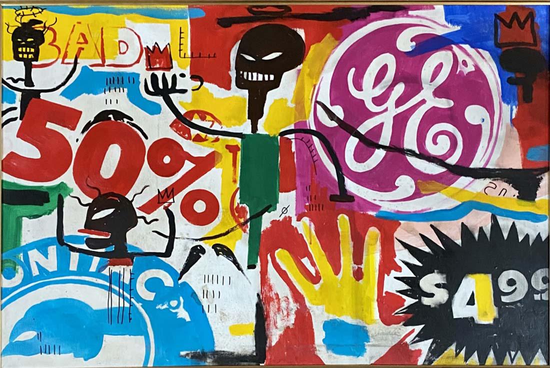 ANDY WARHOL/JEAN-MICHEL BASQUIAT OIL ON CANVAS ABSTRACT (1 of 5)