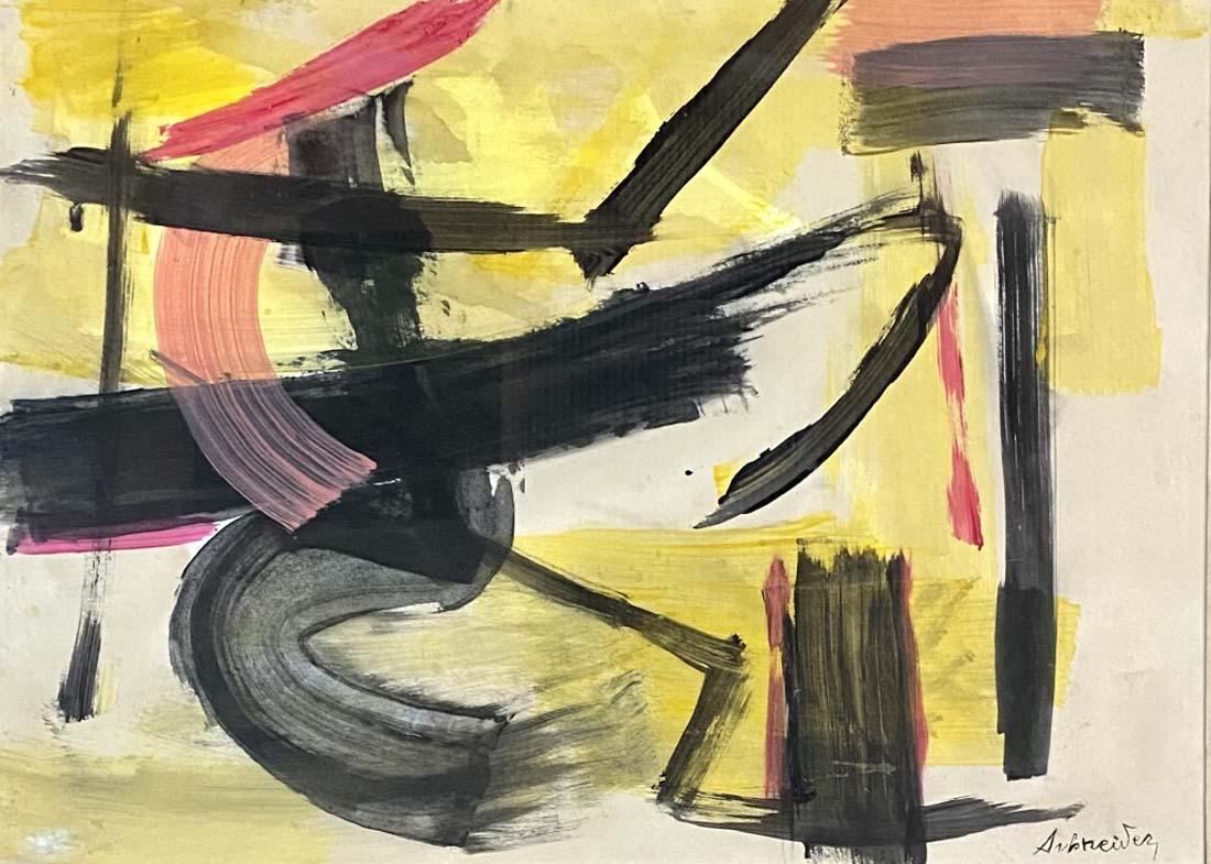 GERNARD ERNEST SCHNEIDER OIL ON PAPER ABSTRACT V$8,000: MEASUREMENTS:34"WX42"H FRAMED/VERY GOOD CONDITION/"in the style of GÃ©rard Ernest Schneider was a Swiss painter. A major pioneer of Lyrical Abstraction, a gestural and personal form of abstraction, 