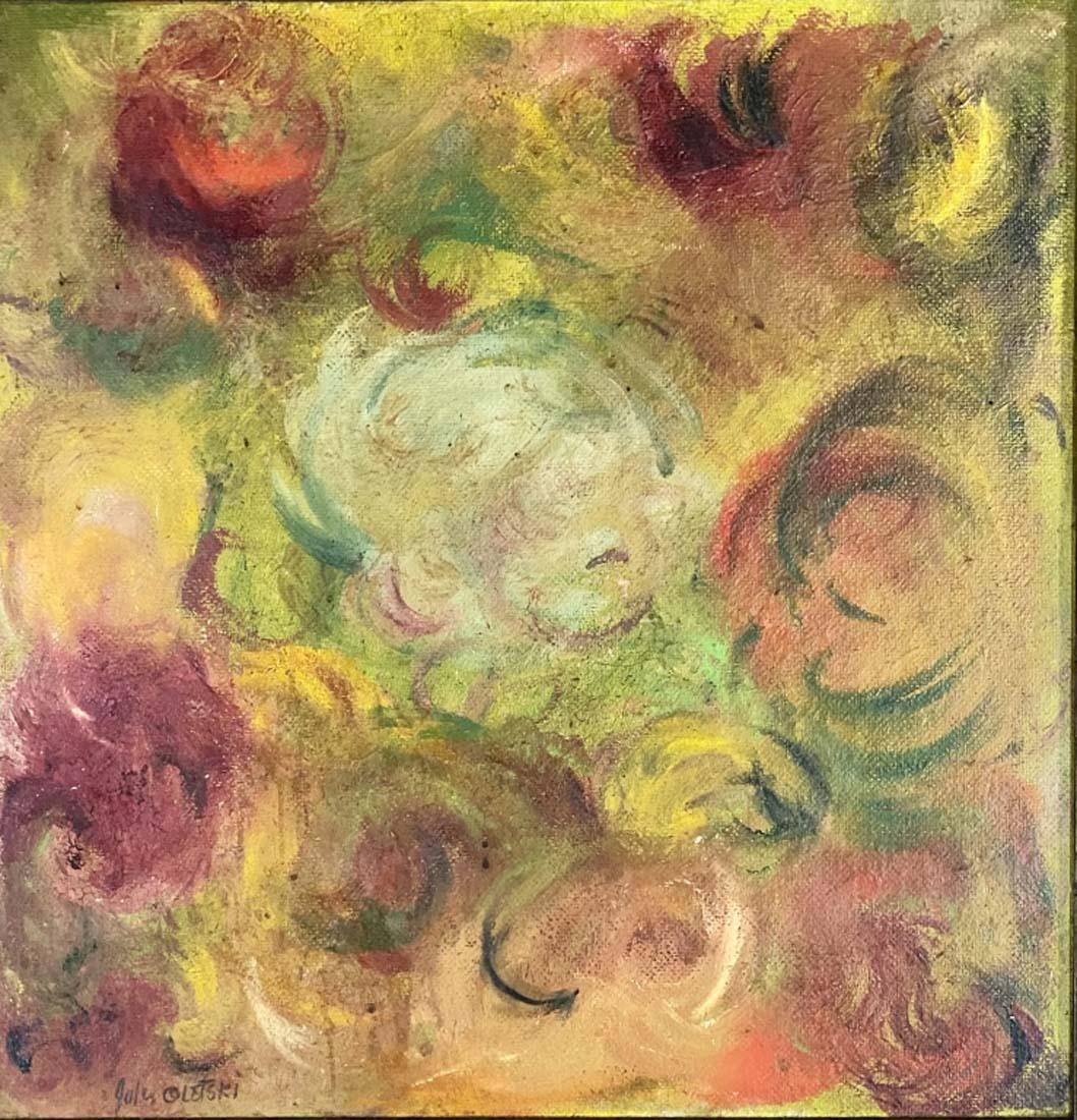 JULES OLITSKI ABSTRACT OIL ON BOARD V$19,000: MEASUREMENTS:29"WX30"H FRAMED, MINT CONDITION/"in the style of" Jevel Demikovski (March 27, 1922 â€“ February 4, 2007), known professionally as Jules Olitski, was an American painter, printmaker,