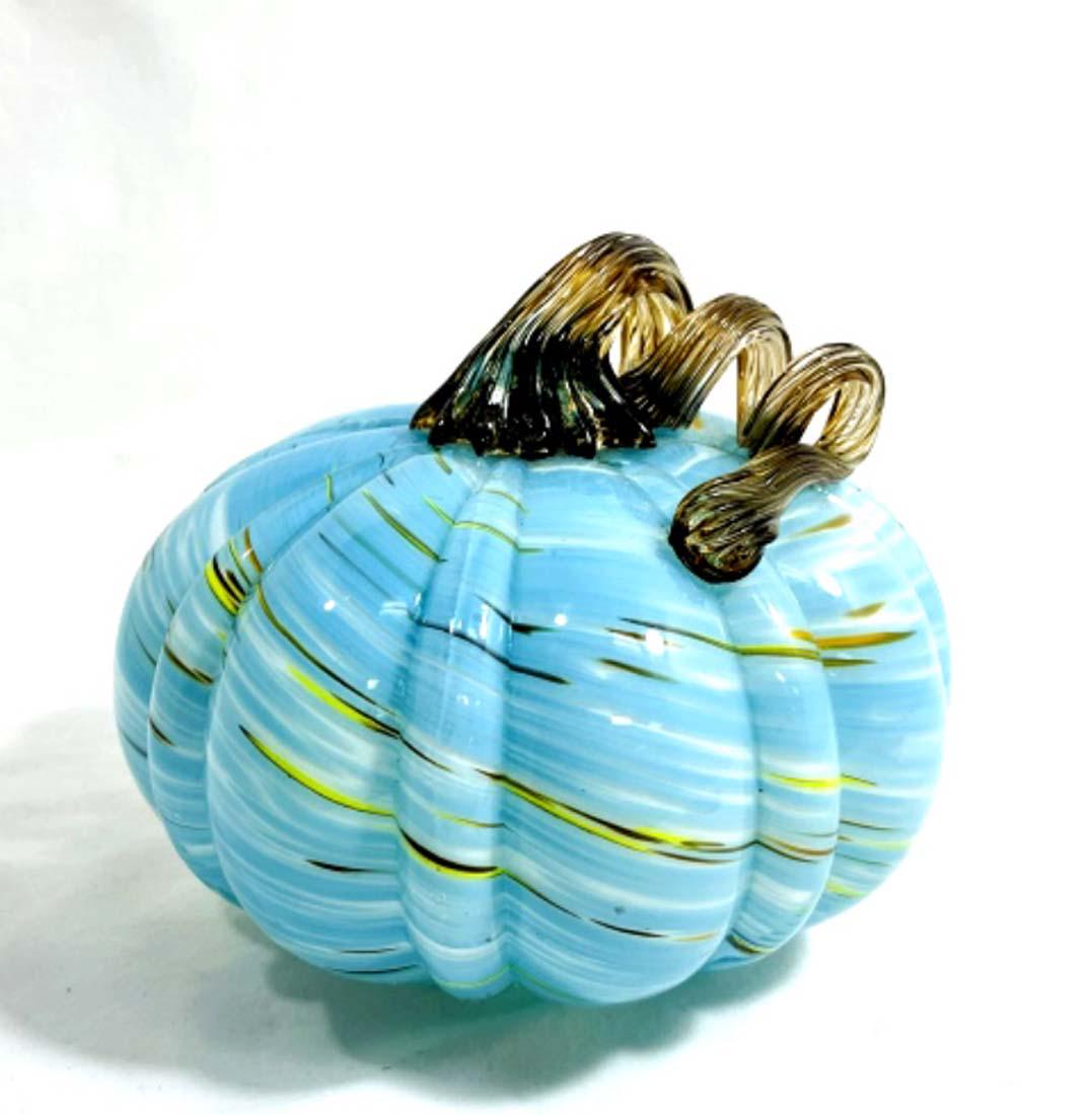 FABULOUS TEAL SWIRL ART GLASS PUMPKIN SCULPTURE (1 of 1)