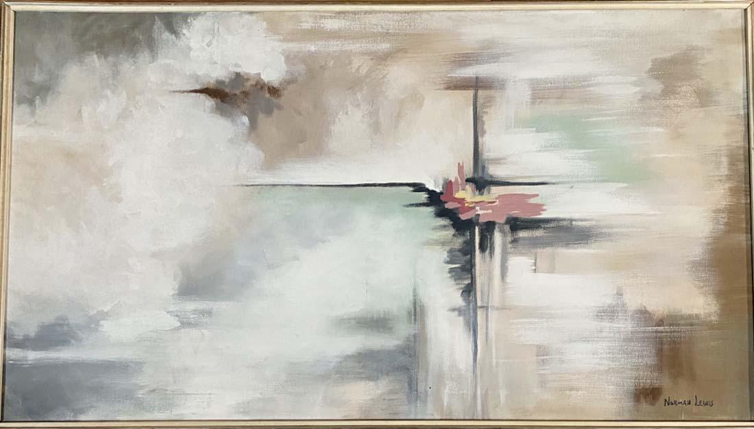 NORMAN LEWIS ABSTRACT OIL ON CANVAS V$38,000: MEASUREMENTS:55"WX31"H FRAMED, GOOD CONDITION, FRAME NEEDS REPAIR/"in the style of" Norman Wilfred Lewis was an American painter, scholar, and teacher. Lewis, who was African-American and of Bermudian