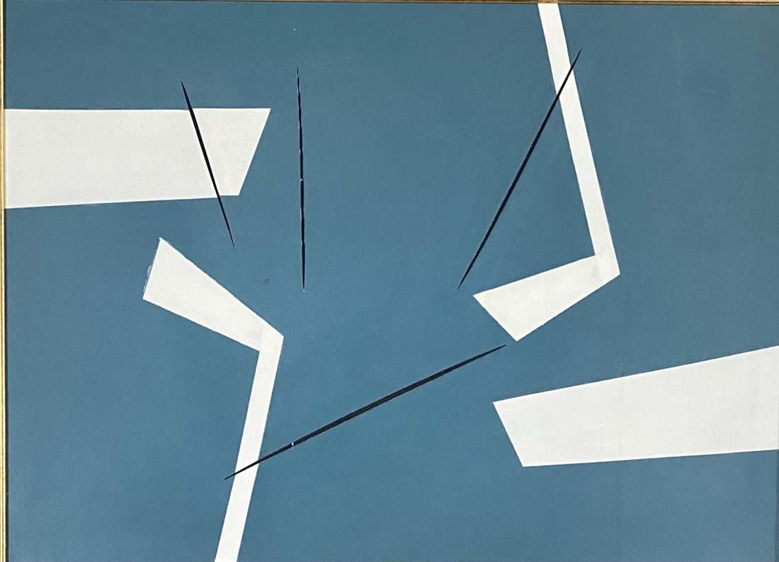 LUCIO FONTANA OIL ON FABRIC CANVAS ABSTRACT V$17,000: MEASUREMENTS:26"WX29"H FRAMED MINT CONDITION/"in the style of"Lucio Fontana was an Argentine-Italian painter, sculptor and theorist. He is mostly known as the founder of Spatialism. In 1927 Fontana re