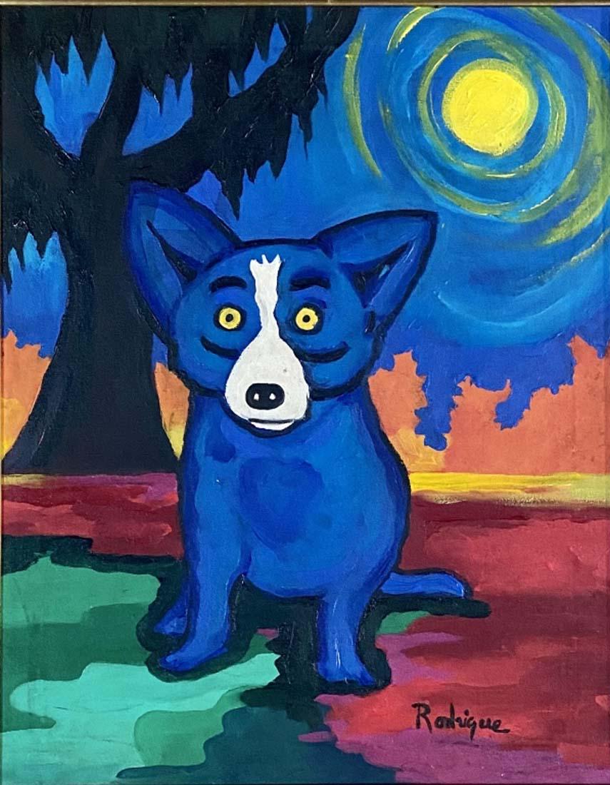 GEORGE RODRIGUE ACRYLIC ON CANVAS BLUE DOG PAINTING (1 of 4)