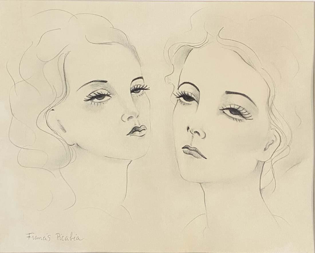 FRANCIS PICABIA FIGURATIVE SKETCH ON PAPER V$13,000: MEASUREMENTS:29"WX20"H FRAMED MINT CONDITION/"in the style of"Francis Picabia Francis Picabia was a French avant-garde painter, poet and typographist. After experimenting with Impressionism and Pointi