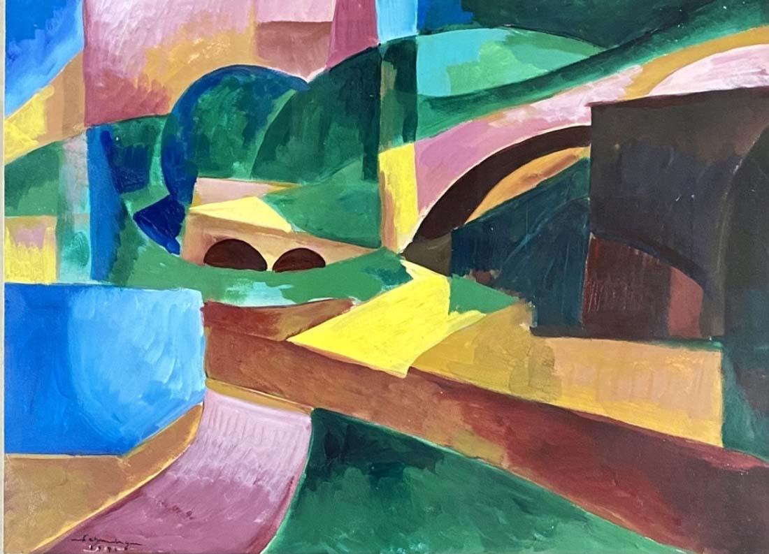 MORTON LIVINGSTON SCHAMBERG ON PAPER V$15,000: MINT CONDITION/MEASUREMENTS:30"LX42"H WITH THE FRAME/"in the style of"Morton Livingston Schamberg was an American modernist painter and photographer. He was one of the first American artists to explor