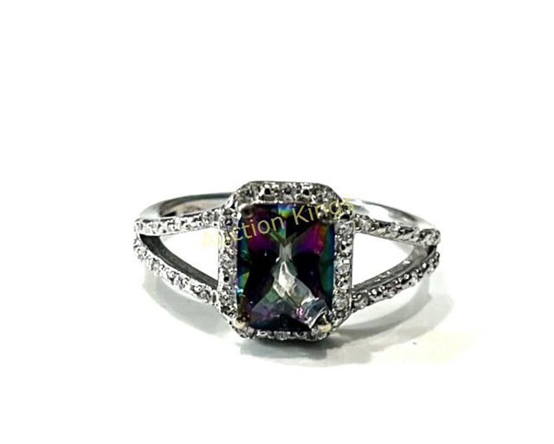 STELLAR BAGUETTE 4CT MYSTIC TOPAZ STERLING RING (1 of 1)