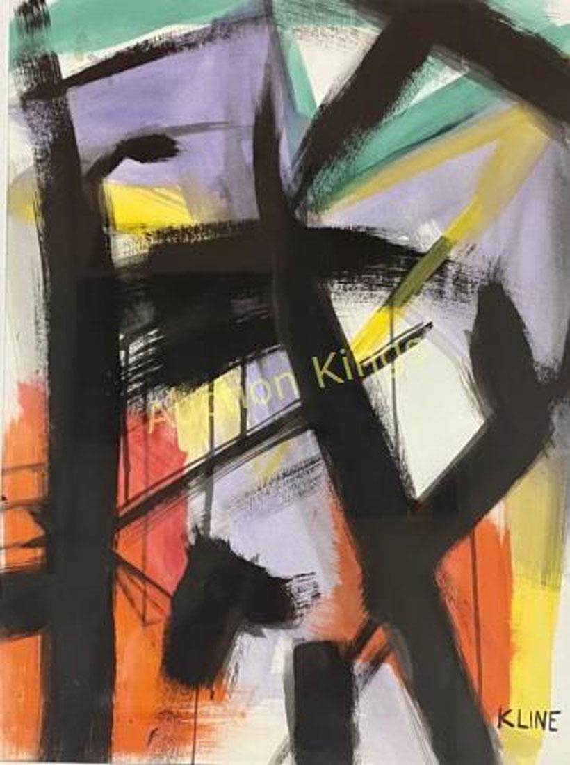 FRANZ KLINE POLYCHROMATIC OIL ON PAPER ABSTRACT: MEASUREMENTS:26"WX32"H FRAMED /MINT CONDITION/"in the style of" Franz Kline was an American painter. He is associated with the Abstract Expressionist movement of the 1940s and 1950s. t is widely belie